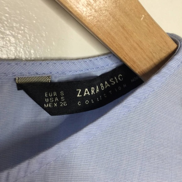 ZARA Light Blue 3/4 Bell Sleeve Pearl Top S - Picture 6 of 6